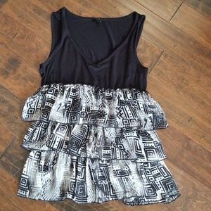 Black and white ruffle blouse